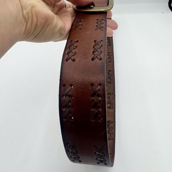 Vintage Y2K American Eagle Brown Woven Leather Belt Brass D Buckle Women Medium - Picture 3 of 7